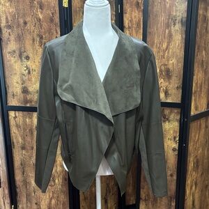Bagatelle Olive faux Leather Jacket with Draped Collar